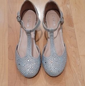 Link Glittery Silver Kids T-Strap Dress Shoes